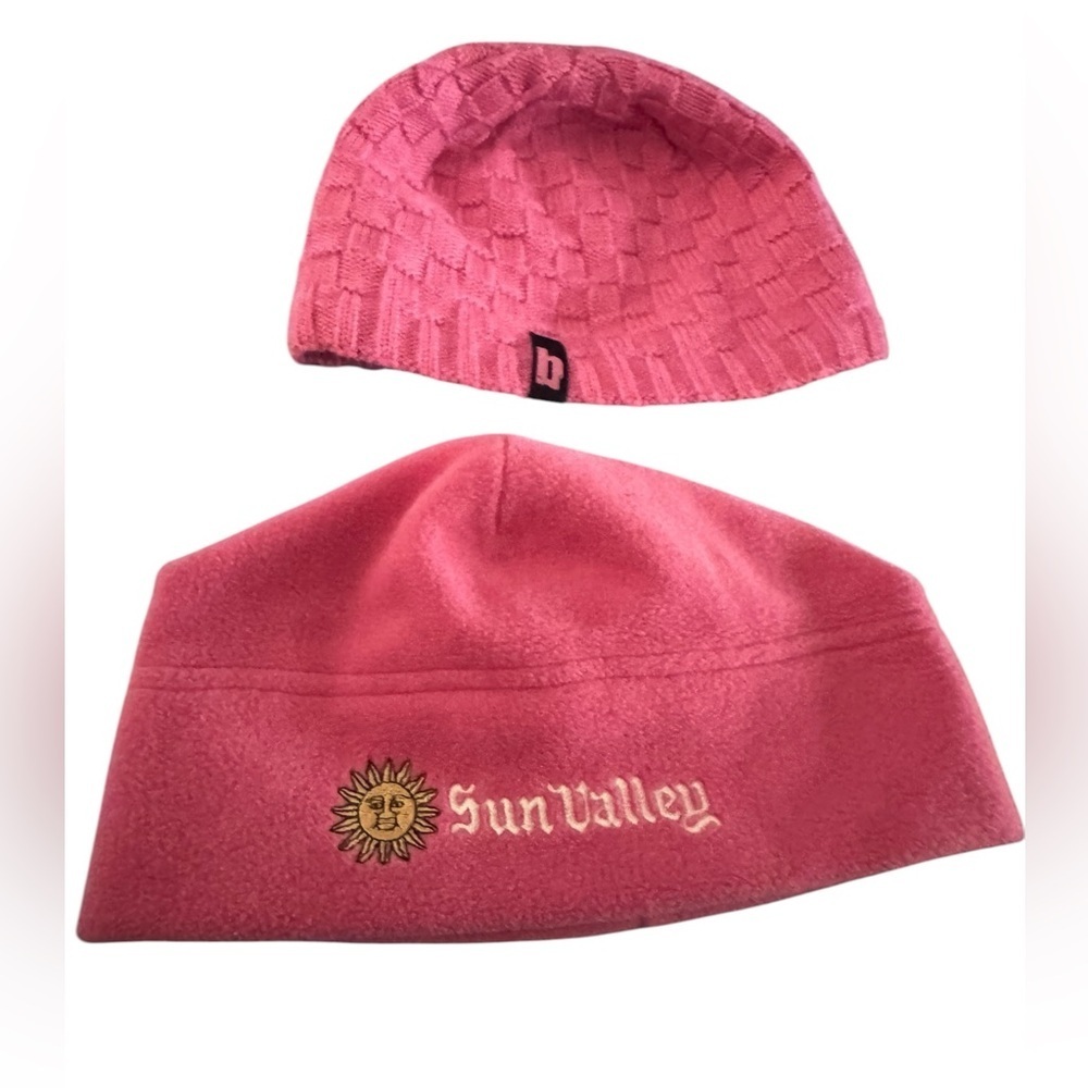 2 BULA & SUN VALLEY Pink Knit Soft Beanie Caps Hats One Size Outdoors Kids EUC
